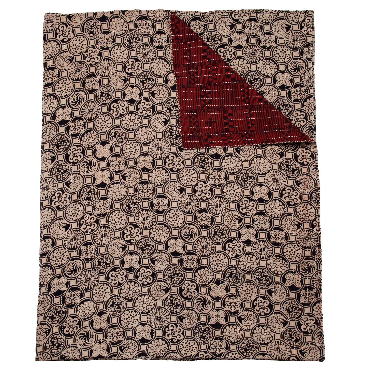 Mariposa Hand Stitched Quilt - Black/Maroon